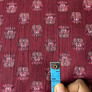 Maroon Hand Block Printed Cotton, Holiday Print, Madder dyed fabric, Combination block print fabric 170 cms Cuts, Indian cambric Cotton image 6