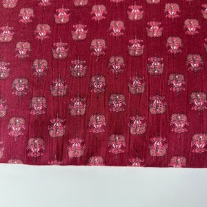 Maroon Hand Block Printed Cotton, Holiday Print, Madder dyed fabric, Combination block print fabric 170 cms Cuts, Indian cambric Cotton image 2