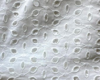 White Eyelet Embroidered Fabric, Broderie Anglaise,Indian cotton,by the yard , Hakoba Fabric, sewing and quilting fabric