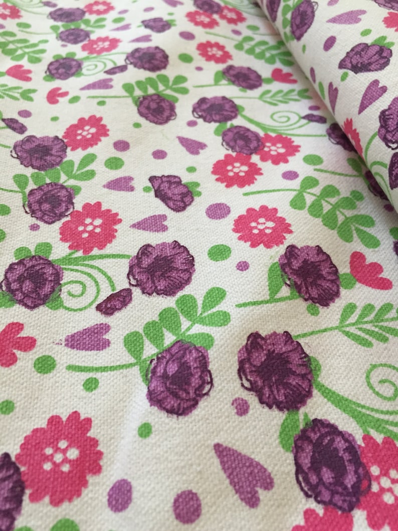 Printed Canvas fabric Unfinished canvas 60 inch width Flower Garden Print High width plain white edge multicolor print, thick fabric