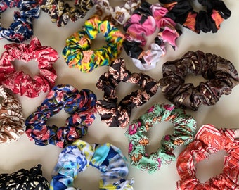 Hair Scrunchies, Set of 4, Block Printed Cotton Fabric Hair Scrunchies for Women and Girls, Zero Waste Gifts, Eco Friendly Anytime Gifts