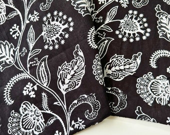 Indian Cotton Voile Fabric, Black & White Floral Print, 3.70 Yard Cut