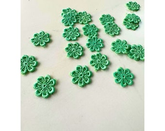 Green Cotton Patch,  Set of 8, Embroidered Applique Patch, Cotton Lace, Sew on patch, 1.5 cm trim, Ships free with other