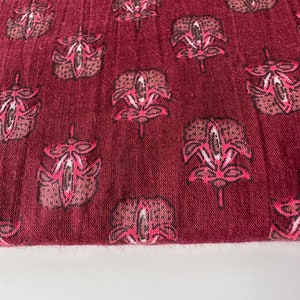 Maroon Hand Block Printed Cotton, Holiday Print, Madder dyed fabric, Combination block print fabric 170 cms Cuts, Indian cambric Cotton image 1
