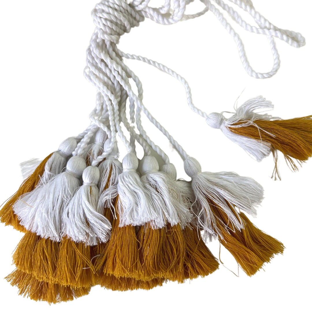 Twisted Rope Cotton Double Tassel Cord, Set of 2 Yellow and White ...