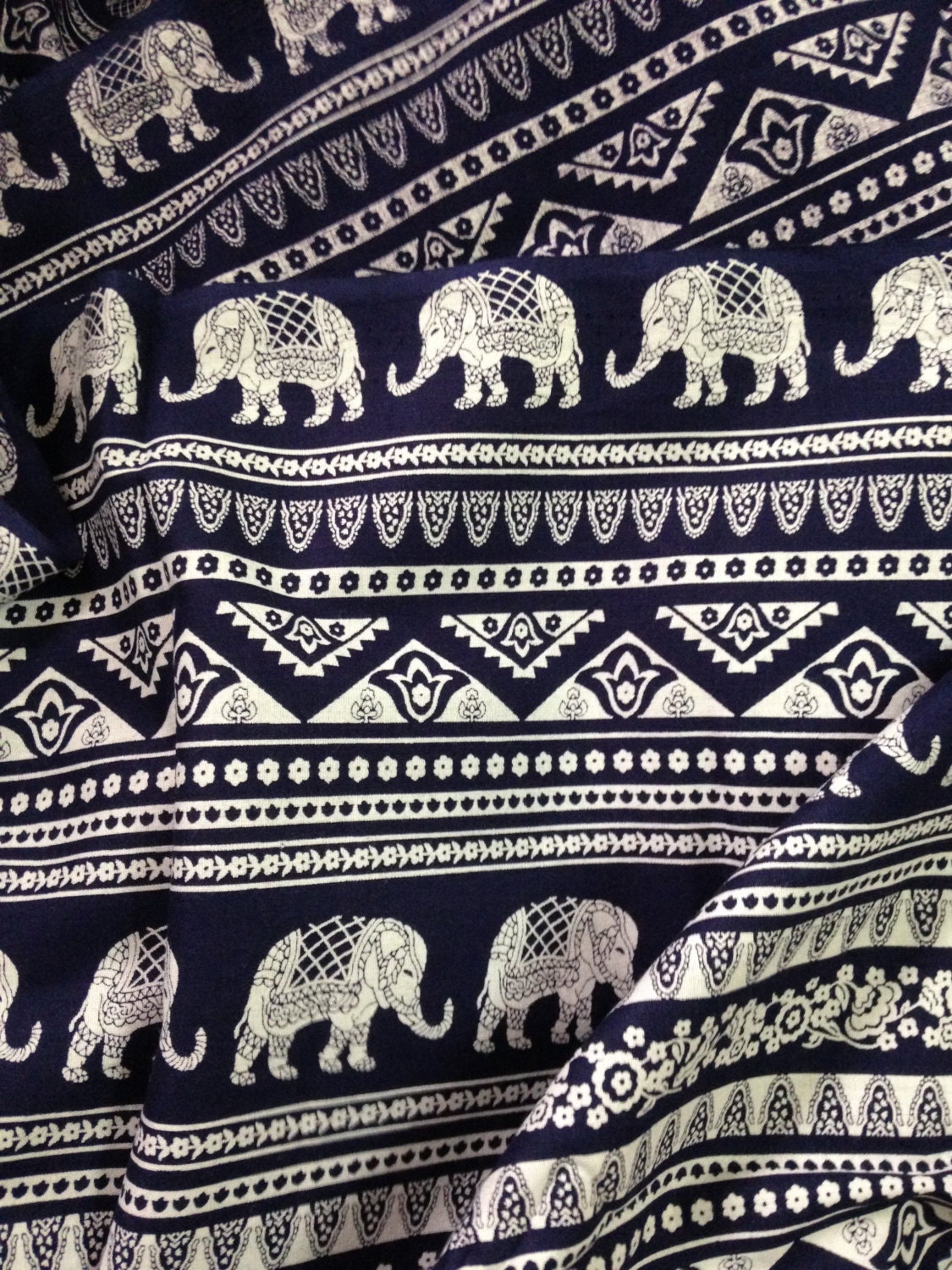 Elephant Print Fabric, Boho Fabric, By the yard, Alternate Elephant Print, Dark Navy and White, Indian Cotton, Indian Elephant, Folk print Elephant Print Fabric, Boho Fabric, By the yard, Alternate Elephant Print, Dark Navy and White, Indian Cotton, Indian Elephant, Folk print