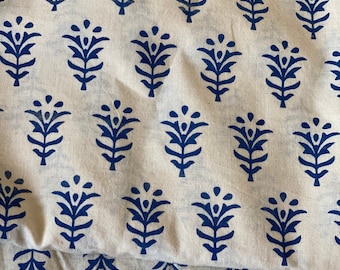Indian Block Print, Ecru and Indigo Hand stamped printing, by the yard, Indian Fabric, Peace Block Print Fabric, sewing and quilting fabric
