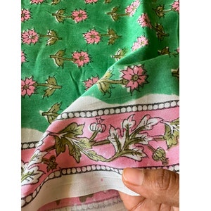 Green Hand Block Printed Muslin Silk  Fabric
