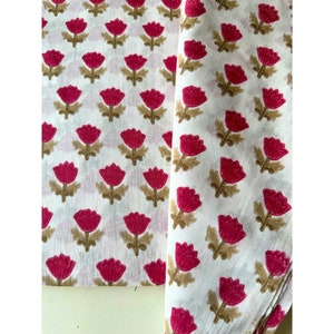 Red buti Hand Block printed Fabric, Printed Indian Cotton voile, by the yard, Indian Block print, Sewing Quilting cotton fabric