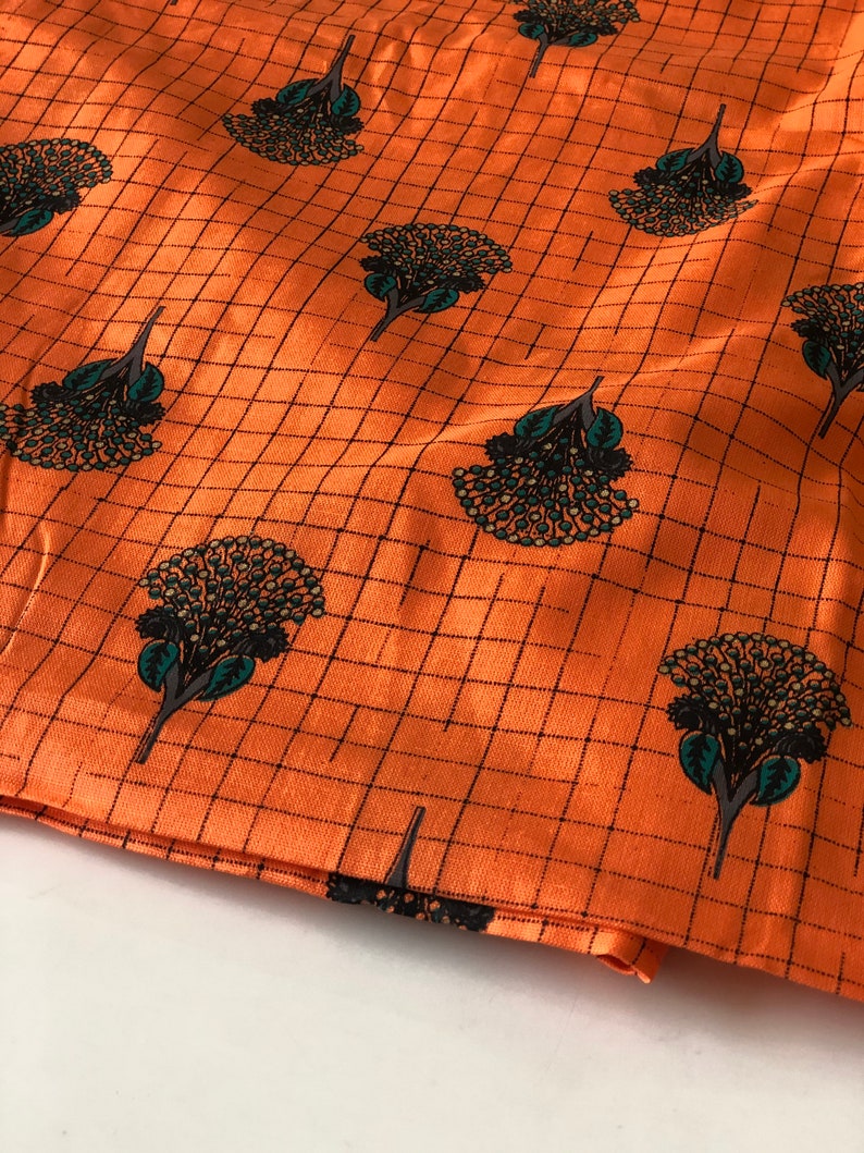 Cotton Flax Catclaw Briar Floral Print Fabric Bright Orange printed by the yard Cotton Linen Texture Home and Fashion fabric