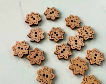 Blumenknöpfe, Kokosnussschalenknopf, 10er-Set, Knöpfe in Holzoptik, 24L, 15 mm Knöpfe, 2-Loch-Holztextur, Wird kostenlos mit anderen Artikeln versendet