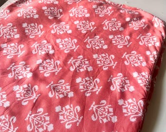 Red Floral Cotton Fabric, Indian Block Print Fabric, White Motif Fabric, Quilting Sewing Fabric Lot, Boho Textile