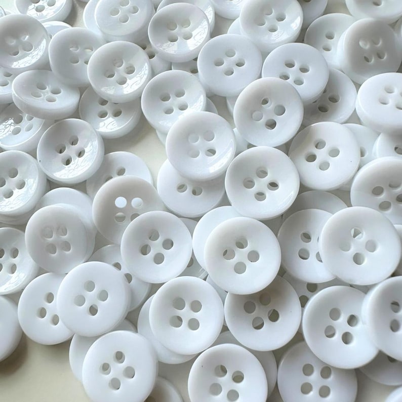 White Round Buttons Set - 12mm Sewing Buttons - Bulk Button Lot for ...