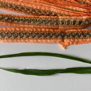 Hell orange und Gold Spiegelborte, Boho Mode Borte, Sari Borte Verzierung, Bandbesatz, lose Ware, 1,5 cm