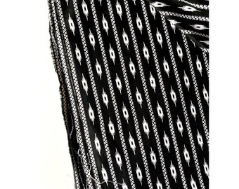 Ikat Print on Indian Cotton Poplin Fabric, Stripes Ikat Print in Black and White, Woven fabric, Bohemian Print, Printed Ikat by the yard,