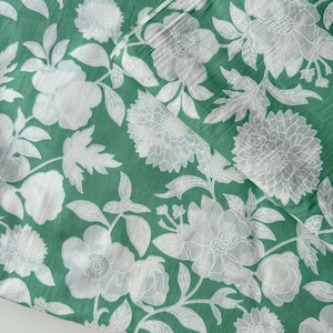 Hand Block Pastell Grün und Weiß Vintage floral print, Schüttgut Textil Baumwolle Stoff, Kleiderstoff, Nähen Stoff