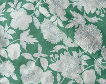 Pastel Green White Block Print Cotton Fabric, Hand Block Print Textile by Yard, Quilting Sewing Apparel Dressmaking Fabric, Wholesale