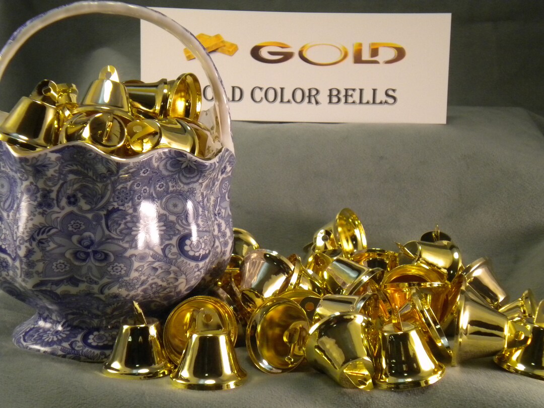 50 Gold Bells for Crafting, Kissing Bells, Wedding Bells, 1 1/4 X 1/18