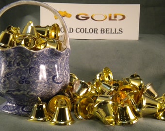 50 Gold bells for crafting, Kissing Bells, Wedding Bells, 1 1/4 x 1/18, Wedding Favors, Christmas Ornament, Christmas Bell, Jingle Bell