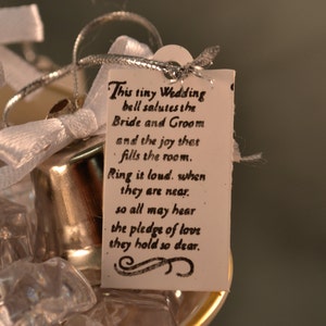 100 Bell Wedding favors with bows and poem card, Kissing Bells, Bells, Silver Bells, Wedding Ceremony, Church Bell, Wedding Bells image 3