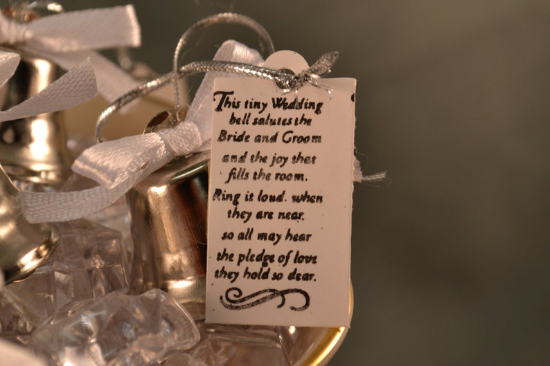 100 Bell Wedding favors with bows and poem card, Kissing Bells, Bells, Silver Bells, Wedding Ceremony, Church Bell, Wedding Bells image 3
