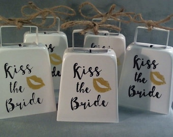 Set of 5 Cowbells, Wedding Bells, Kissing Bells, Wedding Favor, Ring for a kiss, Cowbell