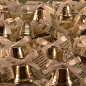 100 Bell Wedding favors with bows and poem card, Kissing Bells, Bells, Silver Bells, Wedding Ceremony, Church Bell, Wedding Bells image 2