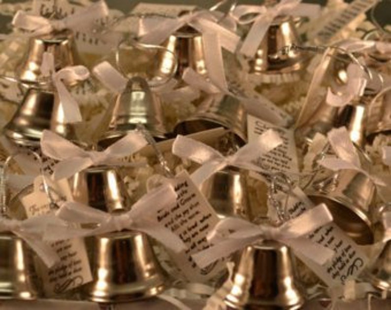 100 Bell Wedding favors with bows and poem card, Kissing Bells, Bells, Silver Bells, Wedding Ceremony, Church Bell, Wedding Bells image 2