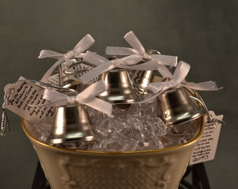 100 Bell Wedding favors with bows and poem card, Kissing Bells, Bells, Silver Bells, Wedding Ceremony, Church Bell, Wedding Bells