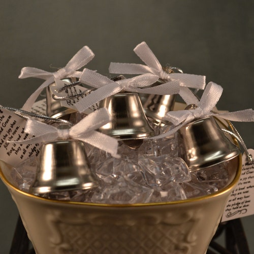 24 Bell Wedding Favors With White Ribbon Bows Poem Card in a Etsy
