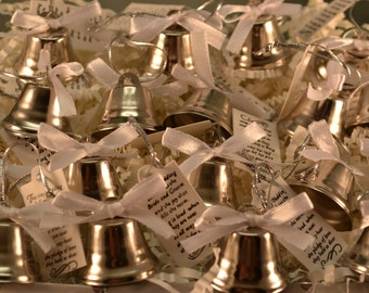 24 bell Wedding favors with white ribbon bows, poem card in a basket. Bells, Wedding Bells, Bell, Kissing Bells, Jingle Bells, Wedding favor