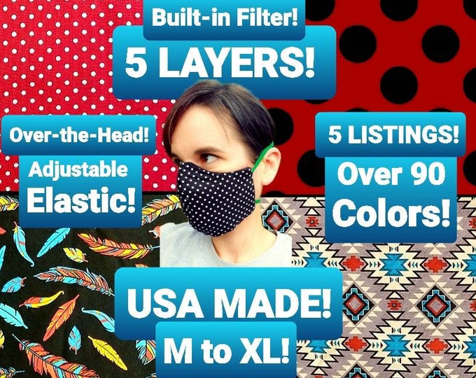 Over the Head Face Mask Around Overhead 5 Layer Shield Covering Made in