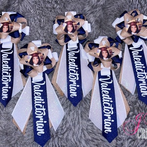 Custom picture ribbon corsages.