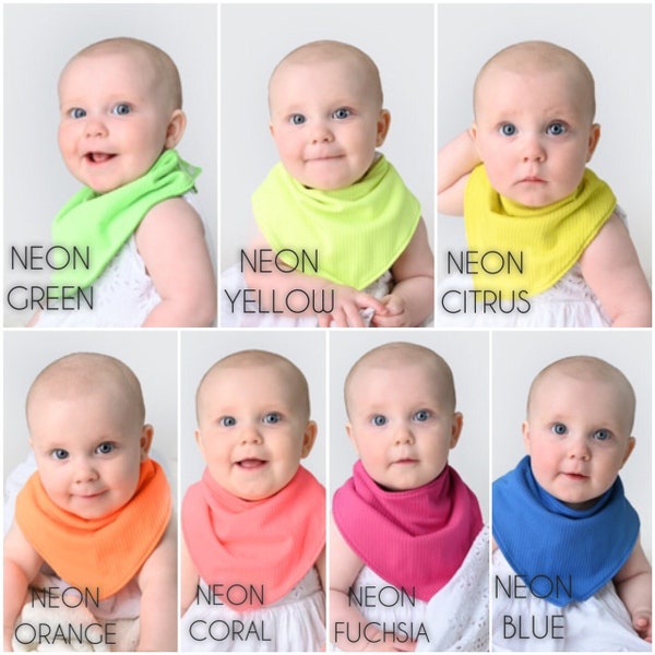 Neon solid ribbed knit bibs, Tie-dye ribbed knit reversible baby bib, Neon baby shower gift, neutral baby bibs