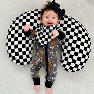 Black White Checkered Nursing Pillow Cover, Gender Neutral Baby Shower Gift, Retro Ska Punk Checkerboard Baby Gift, Race Car Lover Nursery