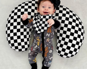 Black White Checkered Nursing Pillow Cover, Gender Neutral Baby Shower Gift, Retro Ska Punk Checkerboard Baby Gift, Race Car Lover Nursery
