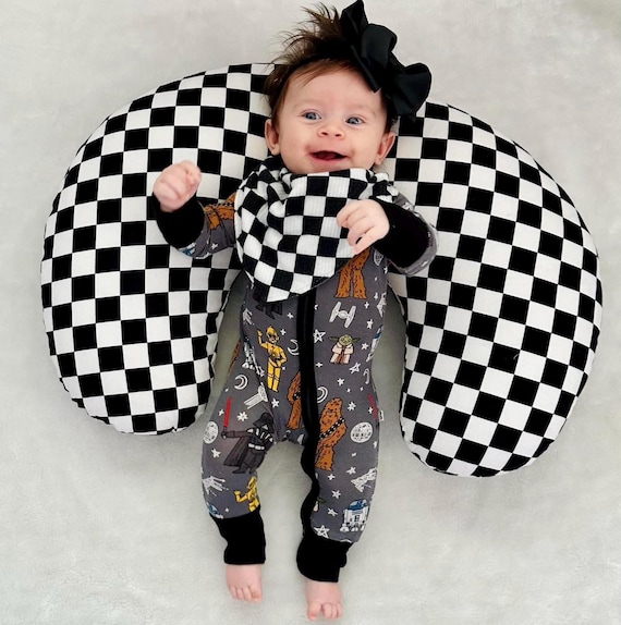 Black White Checkered Nursing Pillow Cover, Gender Neutral Baby Shower Gift, Retro Ska Punk Checkerboard Baby Gift, Race Car Lover Nursery