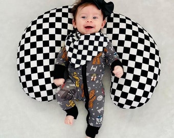 Black White Checkered Nursing Pillow Cover, Gender Neutral Baby Shower Gift, Retro Ska Punk Checkerboard Baby Gift, Race Car Lover Nursery