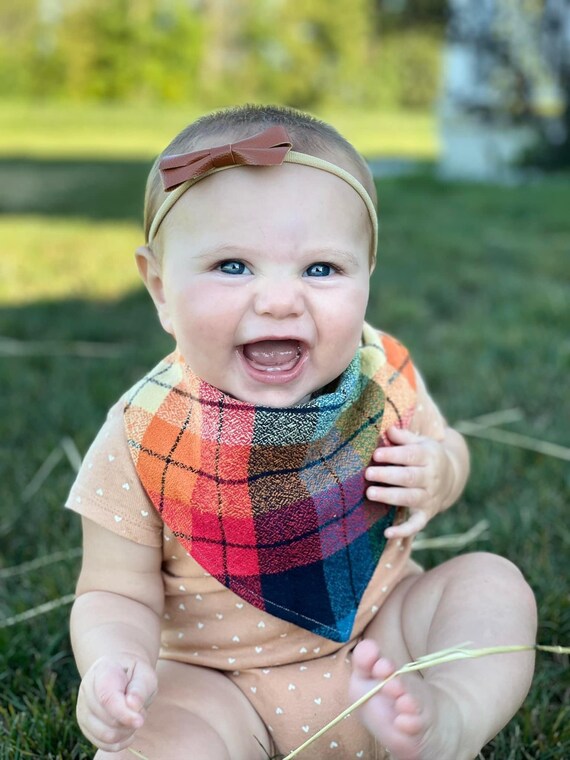Colorful Plaid Baby Drool Bib Reversible Baby Bandana Flannel Etsy