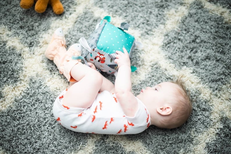 teepee baby toy block woodland Baby sensory block ribbon toy native infant toy crinkle block cube sensory cloth block baby shower