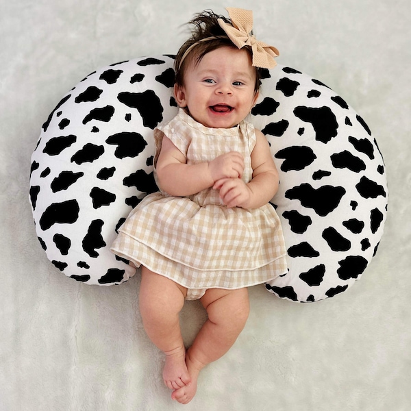 Black White Cow Spots Nursing Pillow Cover, Gender Neutral Baby Shower Gift, Farm Life Baby Gift, Cow Lover Nursery