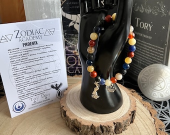 ZODIAC ACADEMY PHOENIX genuine crystal bracelet -obsidian lava labradorite honey calcite chalcedony red jasper citrine phoenix