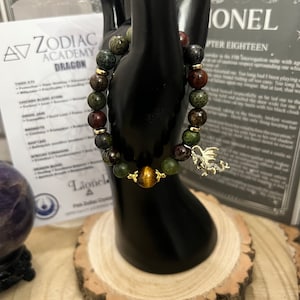 ZODIAC ACADEMY DRAGON Lionel villain genuine crystal bracelet - dragon blood dioptase blood stone turquoise tigers eye bronzite