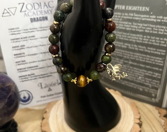 ZODIAC ACADEMY DRAGON Lionel villain genuine crystal bracelet - dragon blood dioptase blood stone turquoise tigers eye bronzite