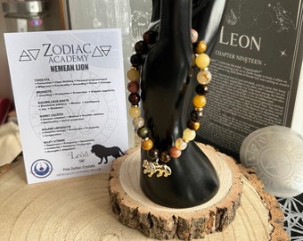 ZODIAC ACADEMY NEMEAN lion leon genuine crystal bracelet -obsidian tigers eye bronzite honey calcite chalcedony  citrine dark fae