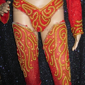 Red Gold Sequin bead Vegas Showgirl Burlesque Samba Costume image 5