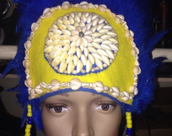 Hula Tahitian Blue Yellow Hawaiian Headpiece