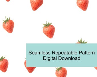 Strawberries Seamless Pattern – Transparent Background - Watercolor Strawberries Digital Paper – Tileable Download