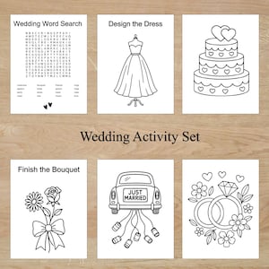 Wedding Coloring Activity Page Set for Kids – 6-Page Printable PDF | Just Married, Wedding Cake, Rings | Fun Coloring Pages for Children
