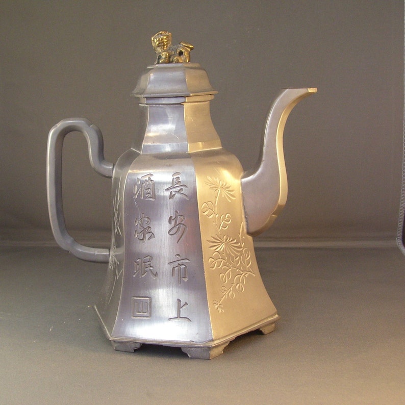 Antique Chinese Pewter Paktong Teapot Etsy